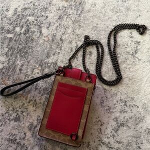 Coach Red and Tan Crossbody Wallet with Chain Strap